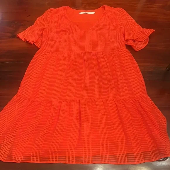 Marie Oliver Silk Knee Length Dress Sz:Xs in Orange - Picture 2 of 9